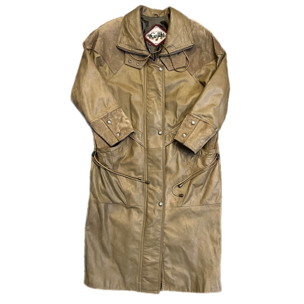 Vintage Brown Leather Trench Winter Coat
